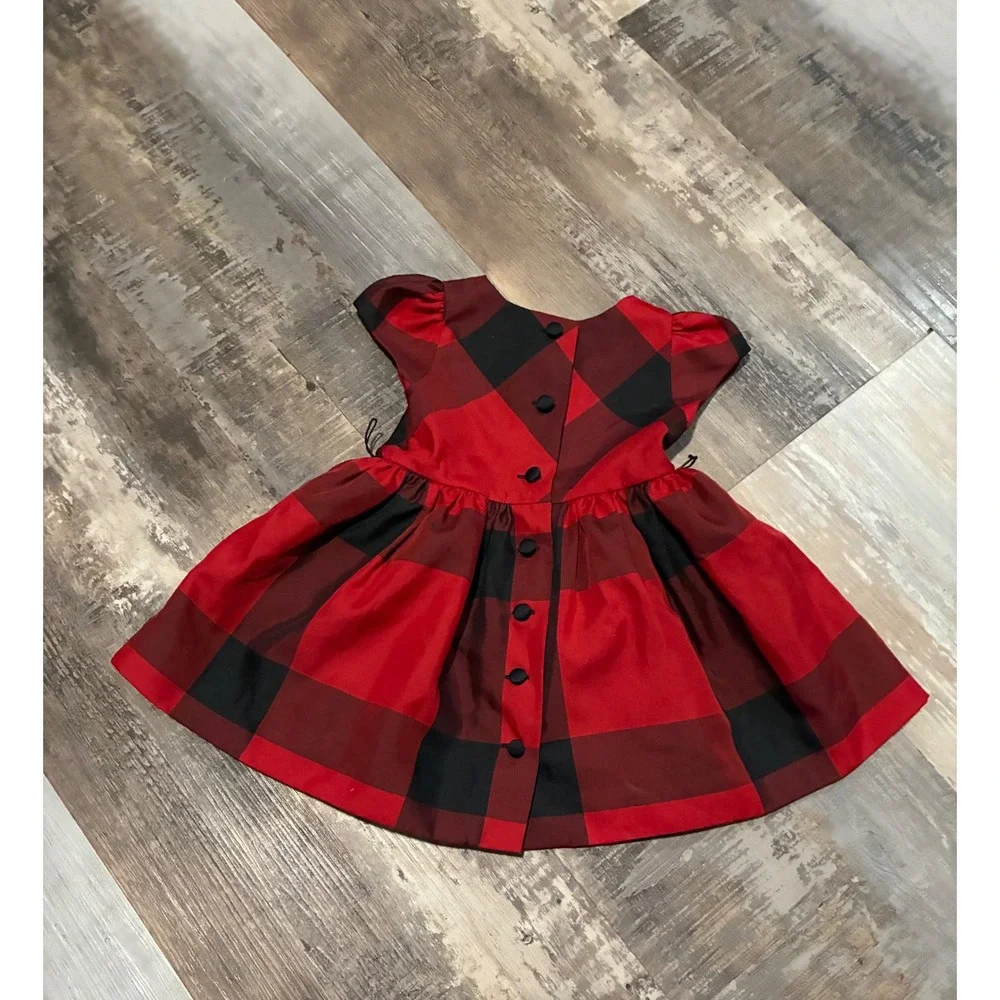 Ralph Lauren Baby Girls Red Black Buffalo Plaid Taffeta Holiday Dress 9M